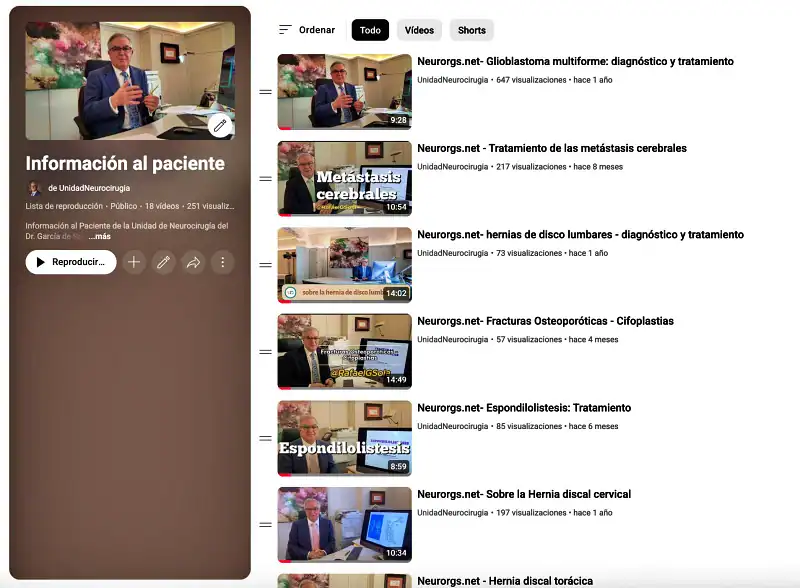 Canal de youtube neurocirugia-Dr García de Sola