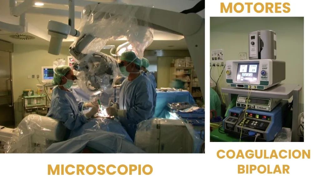 Figura 26.- Conjunto de medios técnicos: microscopio, motores y coagulación bipolar.