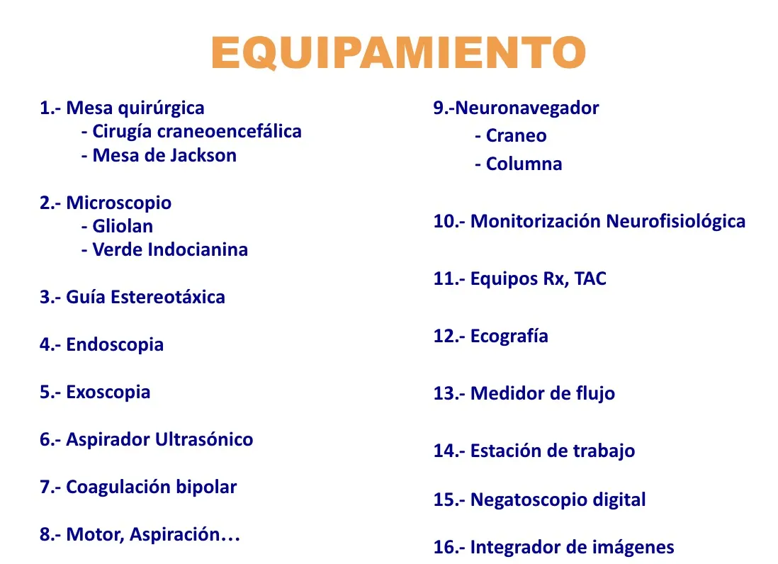 Figura 30.- Listado del equipamiento presente en el quirófano de neurocirugía funcional