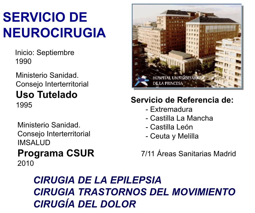 Figura 4.- Cronología del reconocimiento del Servicio de Neurocirugía como centro de referencia: del inicio de la actividad funcional en 1990 al Uso Tutelado (1995) y al programa CSUR (2010)